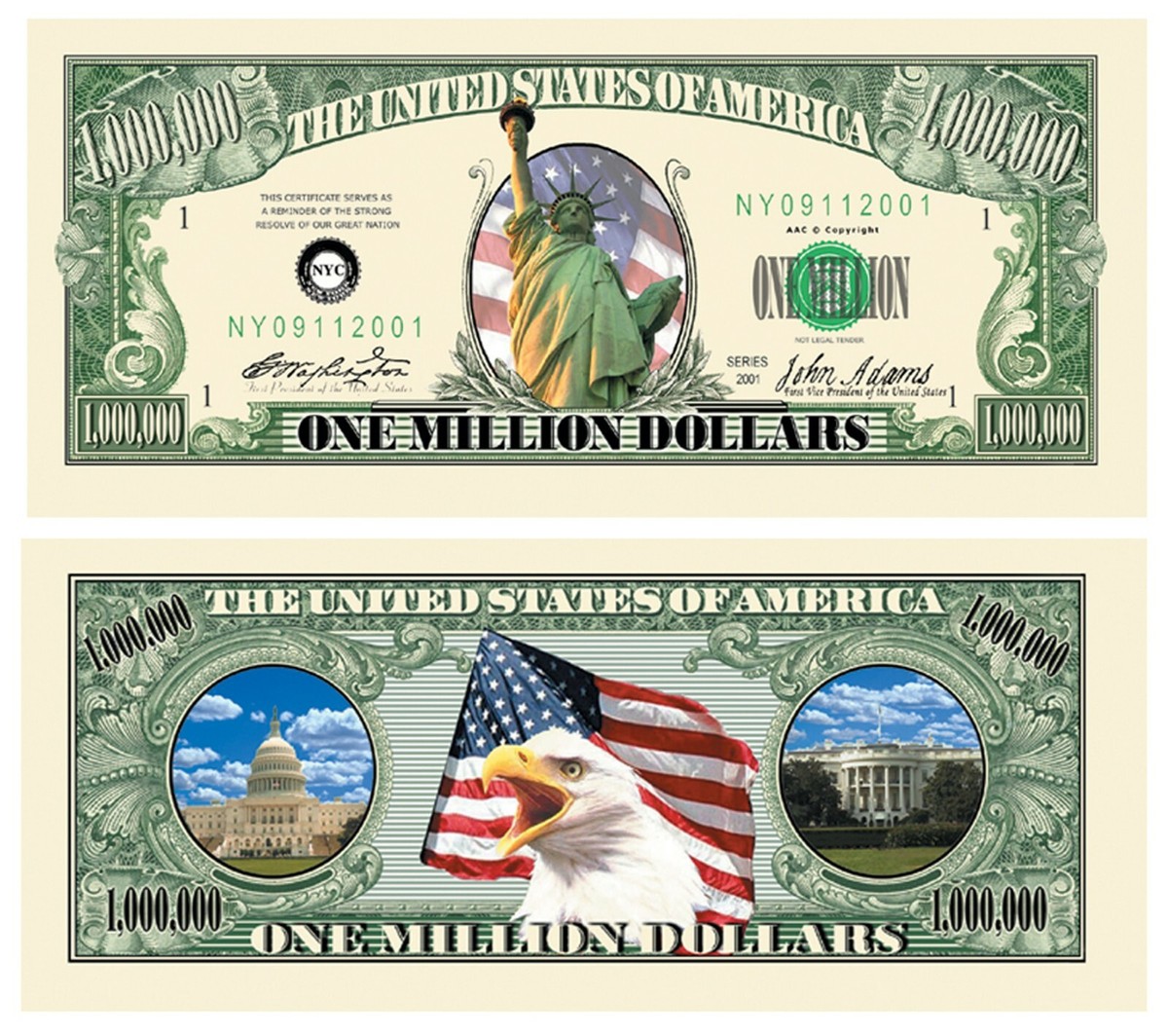 Lot De 50 Billets American Patriot Million Dollar – Faux Billets Décoratifs – Cadeau Humoristique, Fabriqué Aux USA