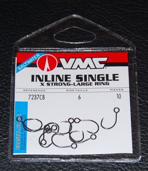 VMC 7237 Inline Single Hooks Size 6 Coastal Black Pack of 10