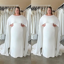 Plus Size Satin Wedding Dresses With Cape A-Line White Ivory Elegant Bridal Gown