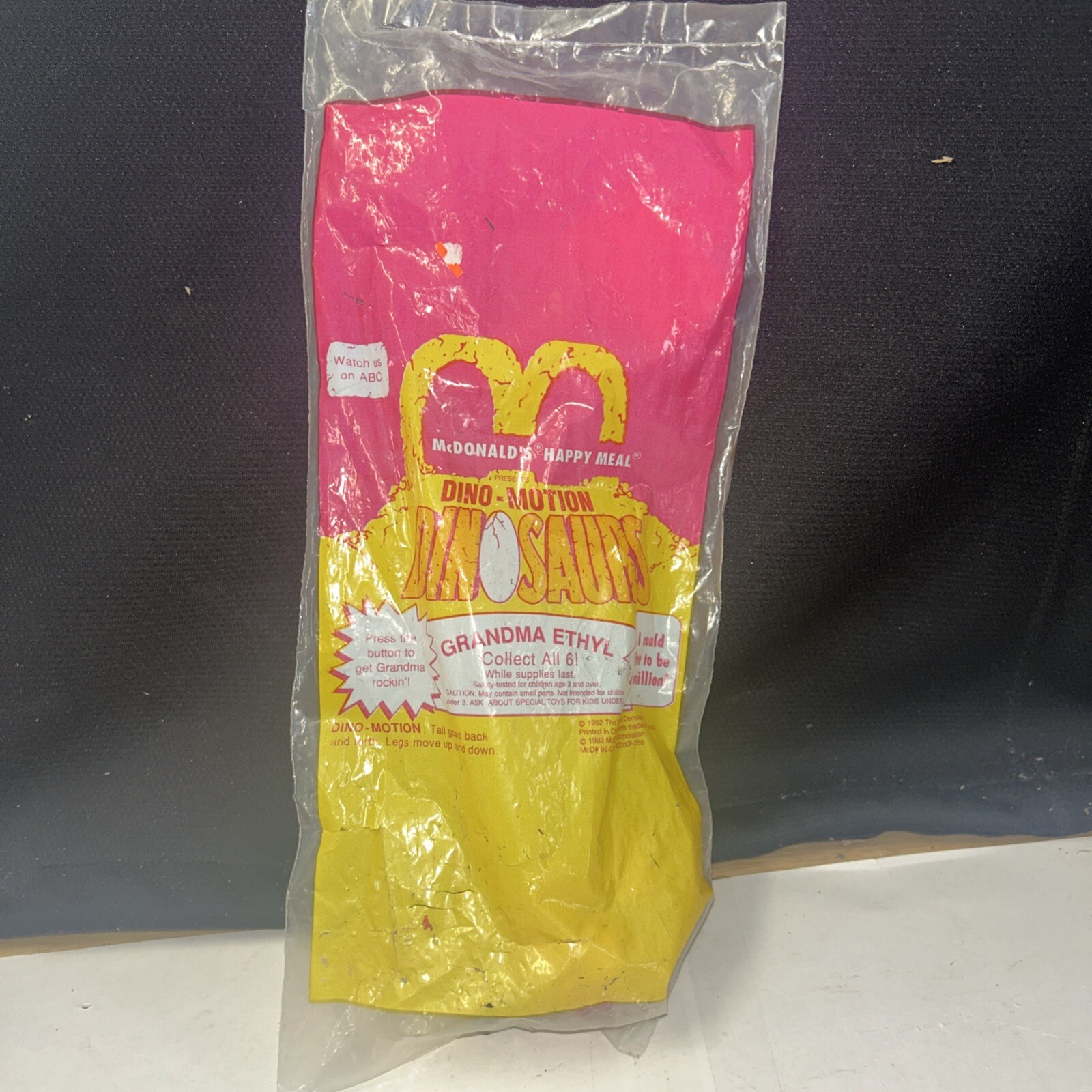 Vintage 1992 McDonald's Happy Meal Toy Grandma Ethyl Dino-Motion Dino