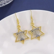Jewish Star of David Menorah Earrings Two-tone