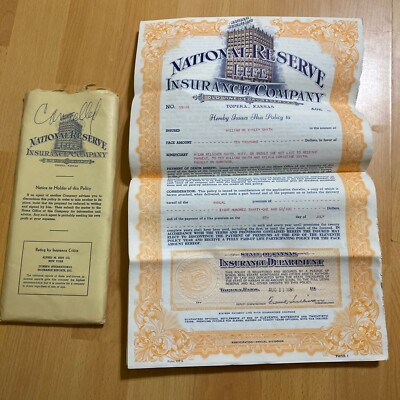 Vintage 1952 National Reserve Life Insurance Company Policy Papers Letters