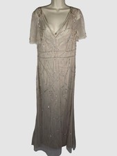 Alex Evenings Women's Beige Long Sequins Lace A-Line Empire Waist Dress Size 14