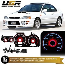 Red Glow Gauge Black Overlay For 99-01 Subaru Impreza 2.5rs 2.5 Rs Cluster