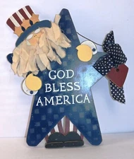 PATRIOTIC Uncle Sam "God Bless America" door/ wall hanging 15" H x 11" W