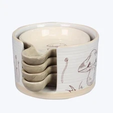 New Cottage Cream Brown SET 4 MUSHROOM APPETIZER SNACK PLATE Dishes