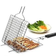 Barbecue Grilling Basket Grill BBQ Net Steak Meat Fish Vegetable Holder Tool UK