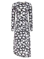 Michael Kors Women's Ruched Floral Midi-Dress, Black/White, 3X