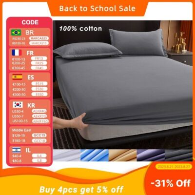 100% Cotton Fitted Sheet with Elastic Bands Non Slip Adjustable Mattress Covers