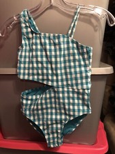 Wonder Nation Girls Teal White Swimsuit Size Medium 7/8. Side Cutouts