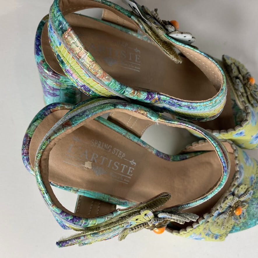 L'Artiste by Spring Step Vogeush Floral Heeled Sandal Sz 9 (40) 3" heel New
