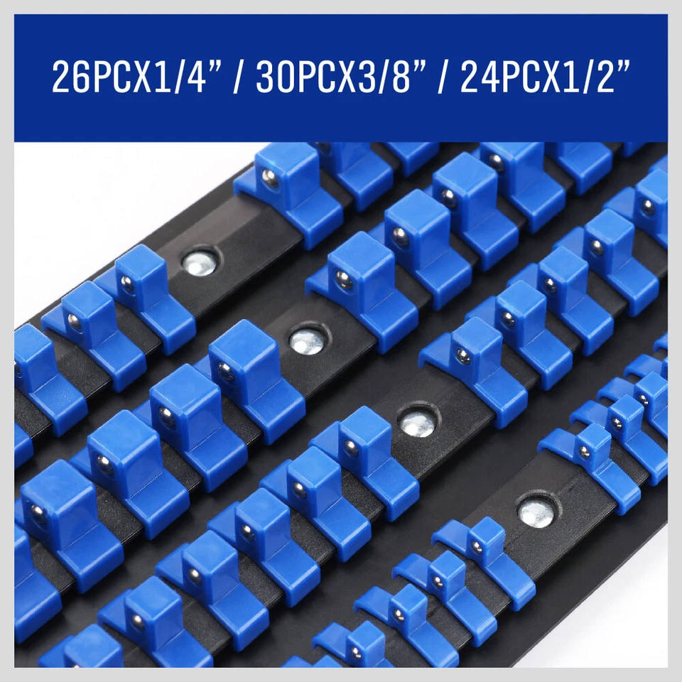80Pcs Socket Storage Rail Rack Holder Organize ABS & Metal Mountable 1/4 3/8 1/2 - Image 4 of 4