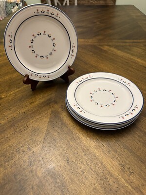Vintage Sango Country Borders Folk Art Pattern Set of 4  SaladPlates 7 1/2''
