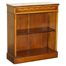 SHERATON REVIVAL BURR ELM WALNUT INLAY DWARF LIBRARY OPEN BOOKCASE BOOKSHELF