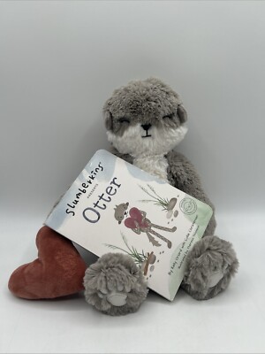 Slumberkins 12'' Plush Gray Otter Holding Brown Heart Stuffed Animal Toy w/ Book
