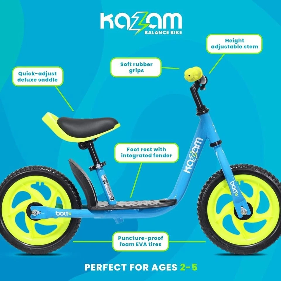 NEW KaZam Bolt EVA 12" Balance Bike - Blue/Yellow Brand New in Box - Image 2 of 3