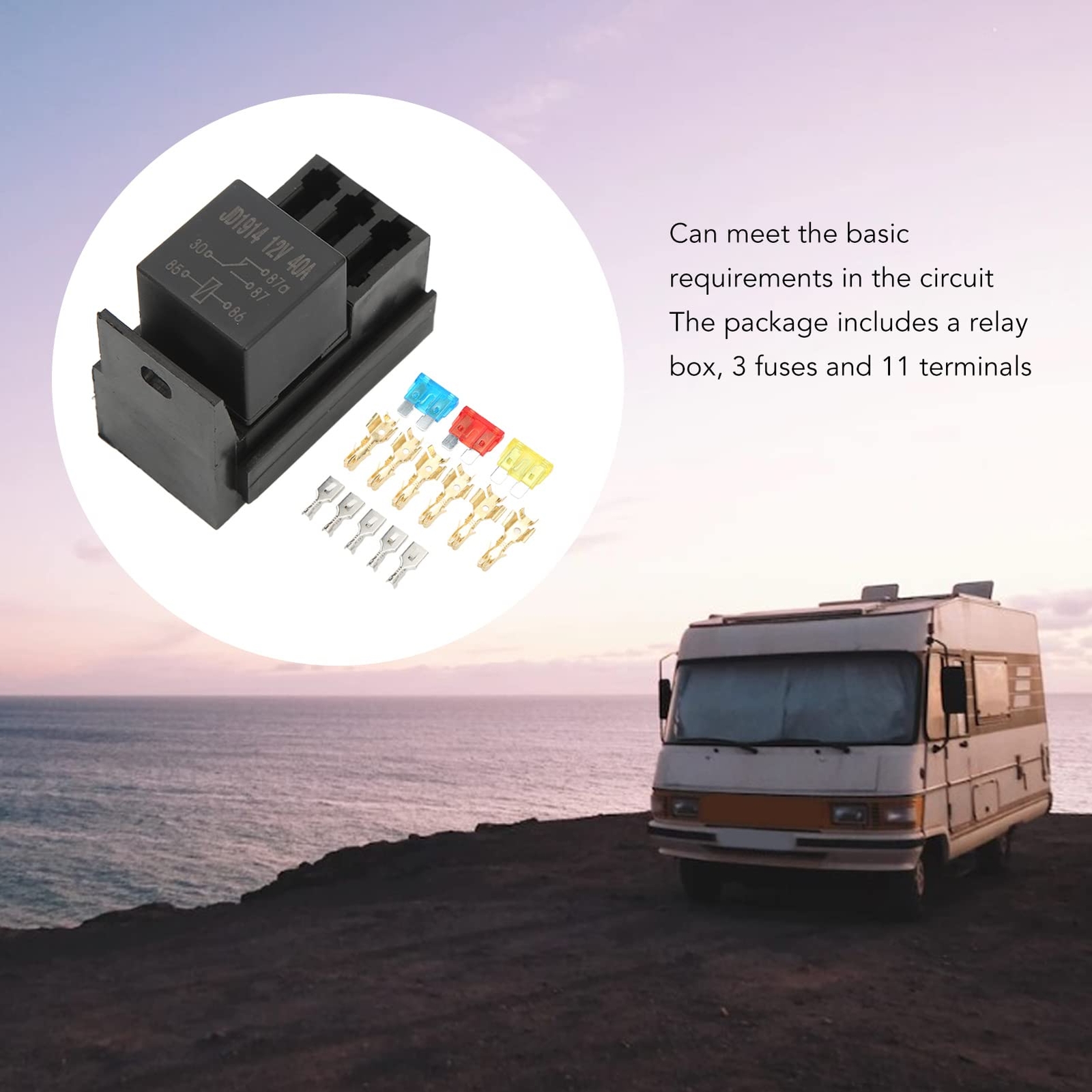 12V Auto Fuse Block with Relay 5-Pin Relay Box Block Kit Universal Fit