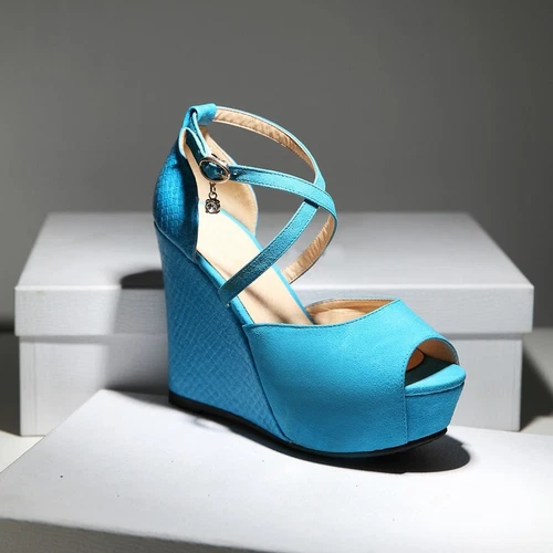 Sandalias de verano para mujer súper cuña tacón alto hebilla correa punta abierta plataforma zapatos - Imagen 6 de 14