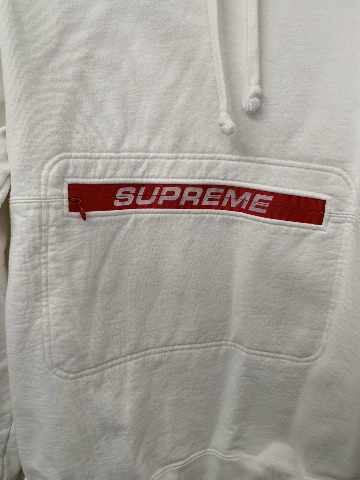 Felpa con cappuccio Supreme con cerniera SS19 bianca taglia media