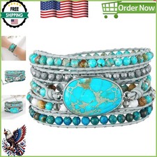 Elegant Women  s Leather Bead Wrap Bracelet - Adjustable Natural Gemstone Design