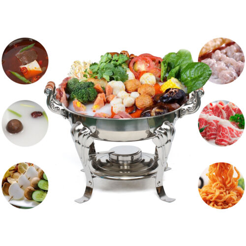 Plato de frotamiento clásico de acero inoxidable para catering medio redondo buffet chafer 30 cm EE. UU. - Imagen 3 de 23
