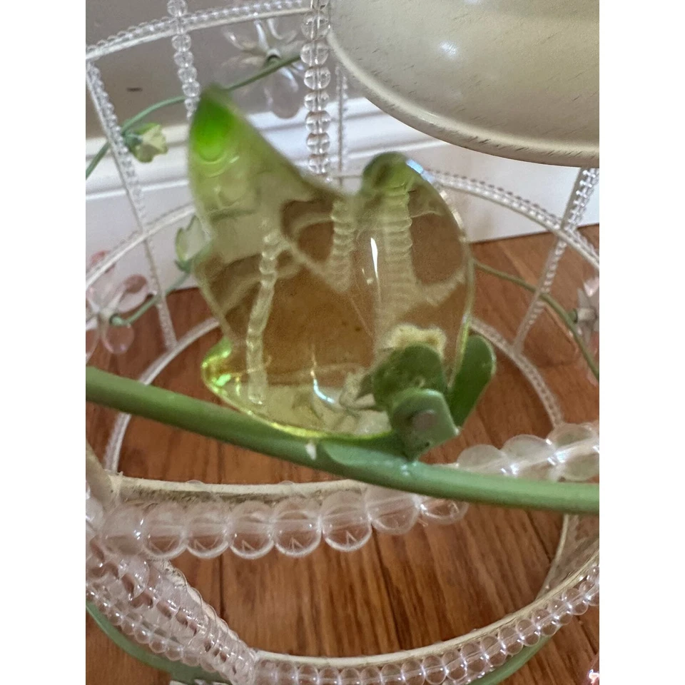 Pottery barn kids Chandelier Bird Cage Pink Crystal flower green leaves Nursery - Image 4 of 4