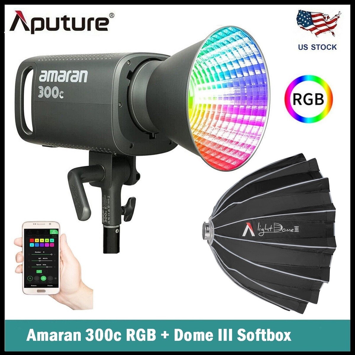 Aputure Amaran 300c RGBWW LED Video Light 300W with Dome III 