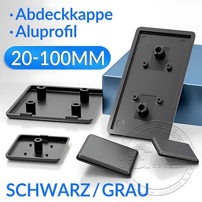 Abdeckkappe Aluprofil Profil Schutzkappe Alu Endkappe 20mm - 100mm Schwarz/Grau