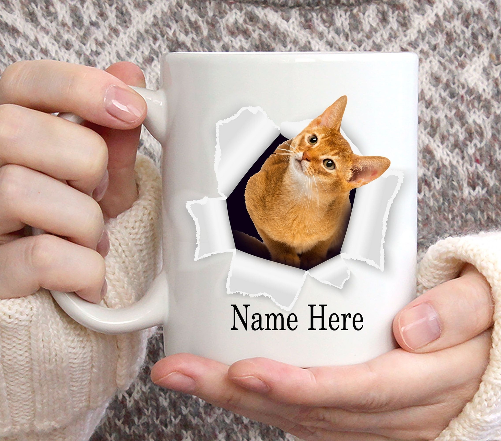 Funny Personalized Abyssinian Cat Cream Custom Name Coffee Mug 11oz