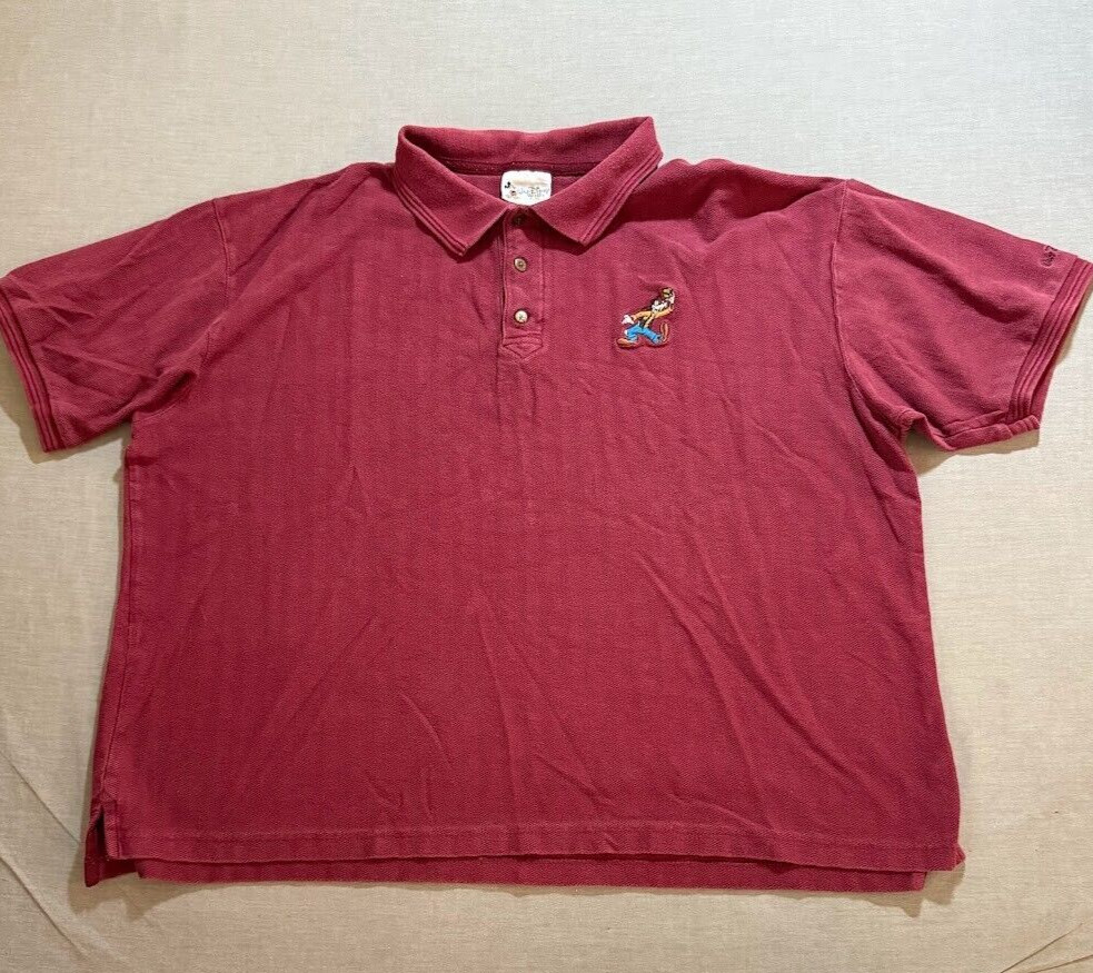 VTG Walt Disney World Goofy Polo Shirt Adult 2XL Red Short Sleeve Button Boxy.