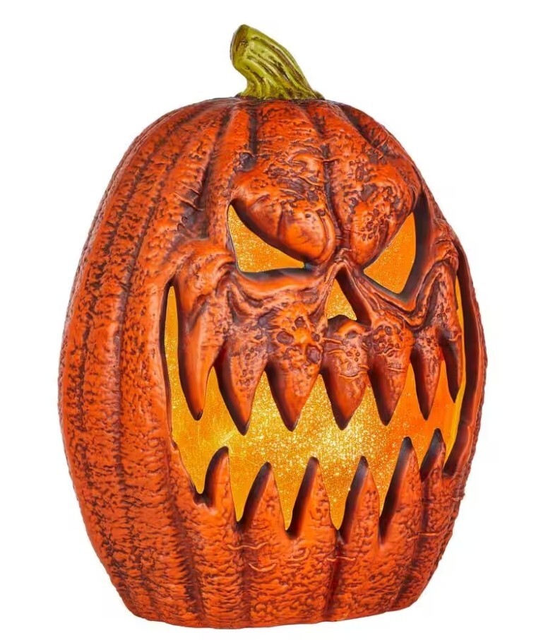 Grimacing LED Rotten Pumpkin Jack O' Lantern Home Depot 21” Flickering