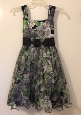 NWT Bonnie Jean Girls Green Black Floral Party Dress size 16 1/2 Lace Layered