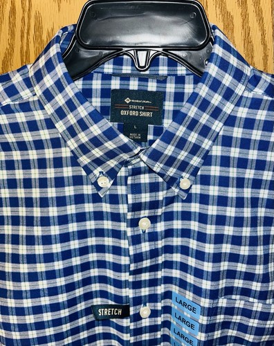 Camisa Member's Mark Oxford elástica manga larga azul/blanco a cuadros grande-NUEVA CON ETIQUETAS - Imagen 5 de 13
