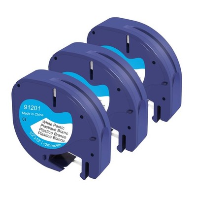 3erPack kompatible Dymo LetraTag Etikettenbänder   12 mm x 4 m, Schwarz auf W...
