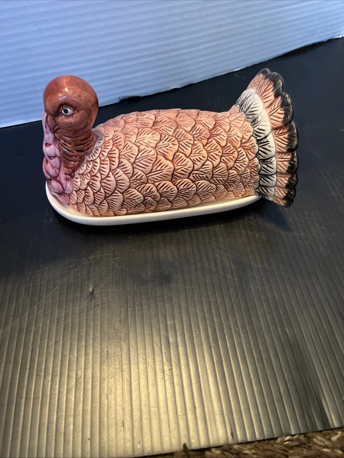 Vintage Ceramic Turkey Butter Dish Covered Thanksgiving Farmhouse Kitchen 8”
