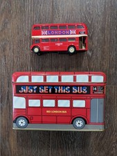 Red London Double Decker Bus and Red Bus Tin Collectibles