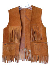 Vintage Rust Brown Suede Leather Fringe Vest Western Boho Hippie Festival