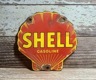 Vintage Shell Gasoline Porcelain Metal Sign Die cut Clam Logo