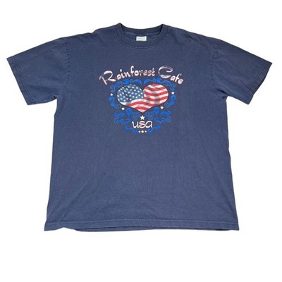 Vintage Y2K Rainforest Cafe USA Flag Heart Graphic Crew Neck T-Shirt Adult XL