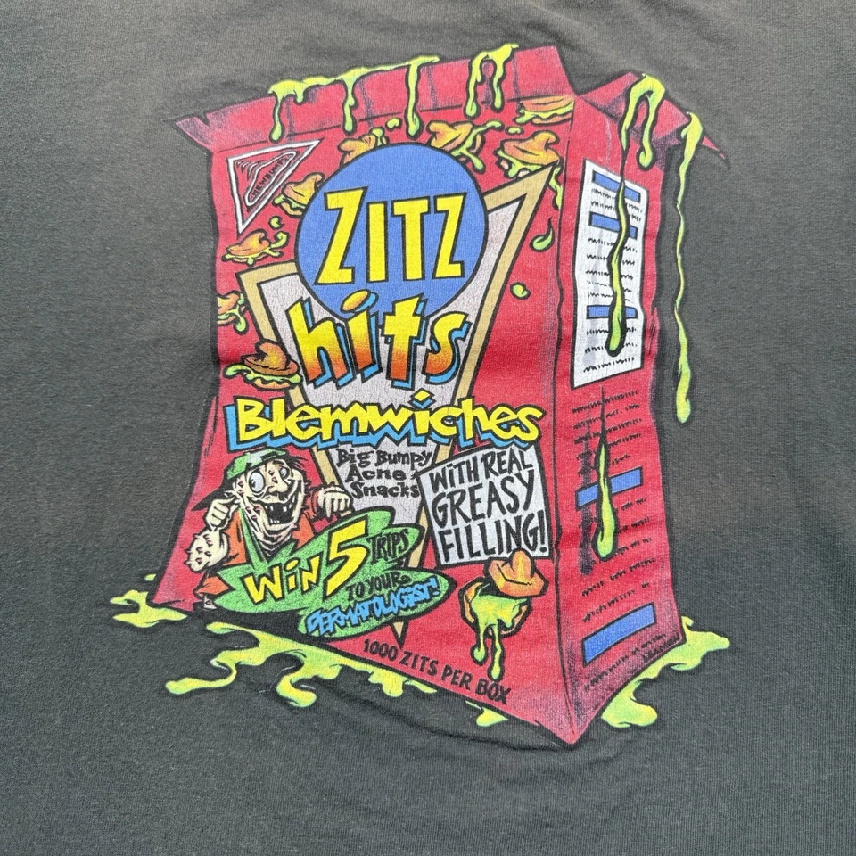 Vintage 90s Freshjive Streetwear Zitz Snack Slime Box USA Skate T-Shirt Size XL - Image 2 of 4