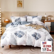 Duvet Cover Set,100 Cotton Comforter Cover with Queen-90" x 90" Blue Leaf
