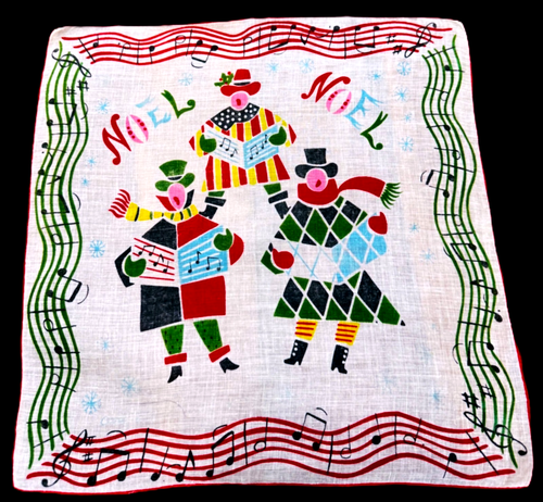 Nuevo de Lote Antiguo Hanky de Lino Mid Century NOEL CAROLERS Estilo Carl Tait - Imagen 2 de 3