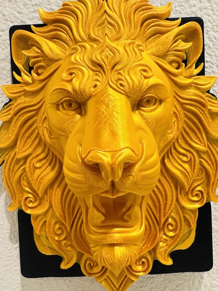 "Majestuosa escultura de pared con cabeza de león dorado de 9"" | Audaz pieza de arte de decoración del hogar real" Foto 3 de 4