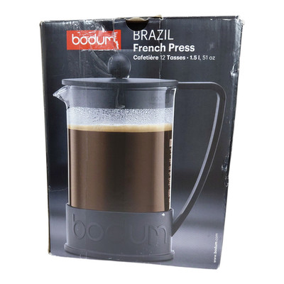 BODUM Brazil French Press Coffee Maker 12 Cup 51 oz Black Glass Open Box
