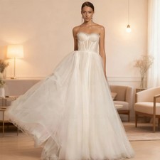 Wedding Dresses Beads A-line Long Wedding Bride Dress Simple Strapless Dress