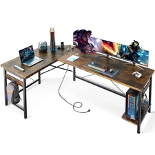 66" L Shaped Gaming Desk with Outlet, L Shaped Desk with CPU Stand, Corner Co...