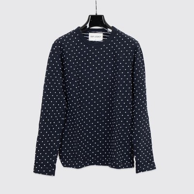 Our Legacy Jacquard Dots Long Sleeve T-Shirt Size M Dark Navy Blue Cotton Knit