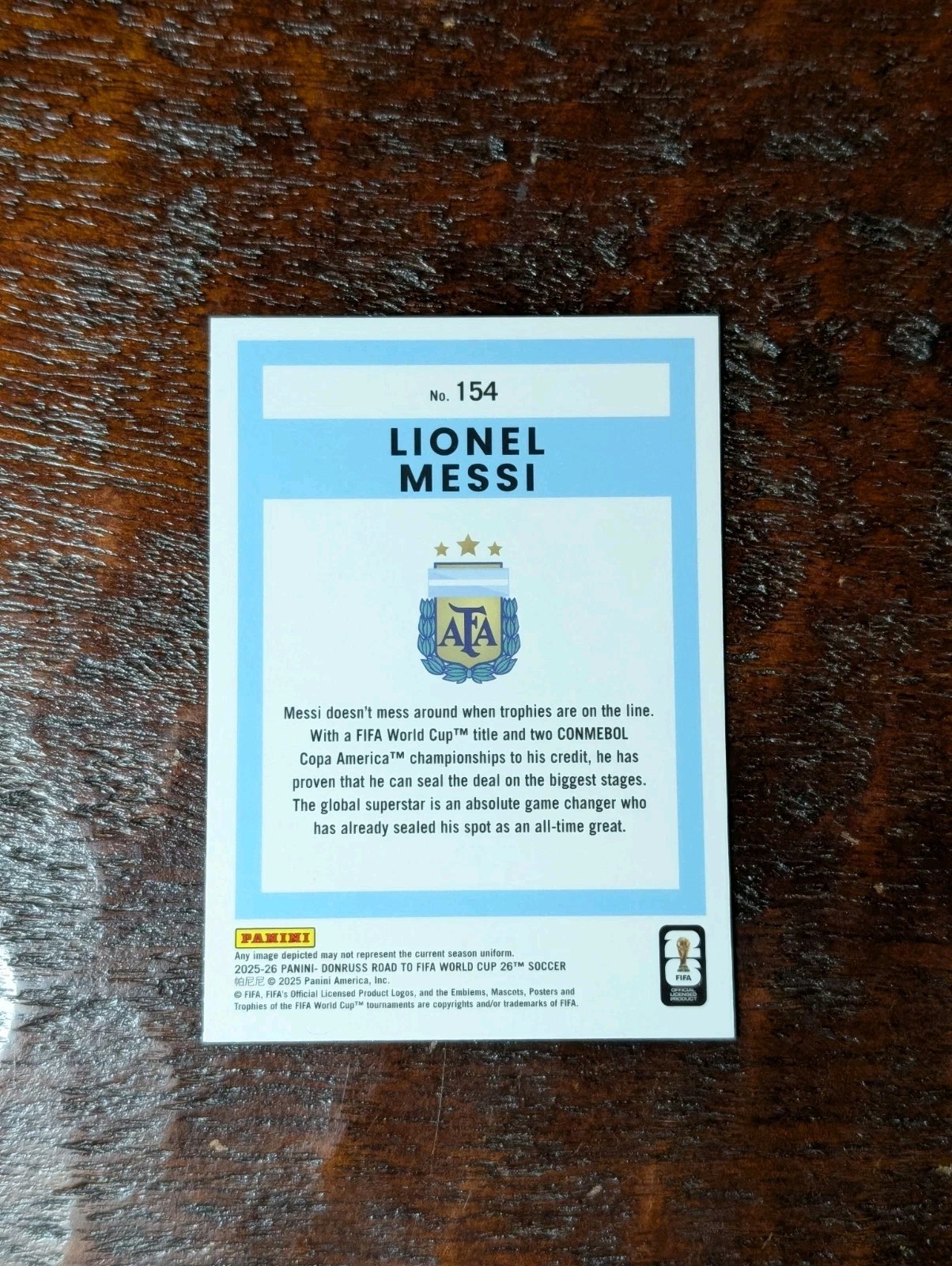 2025-26 Donruss Road to FIFA World Cup Lionel Messi Optic Argentina view 2