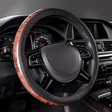 CAR PASS Wood Grain Microfiber Leather Steering Wheel Cover, Universal Fit for 1