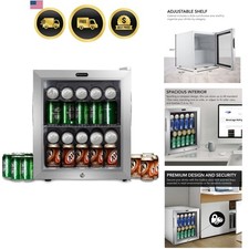Beverage Refrigerator with Double-Layer Glass Door, 68-Can 1.6 Cu Ft Freestan...